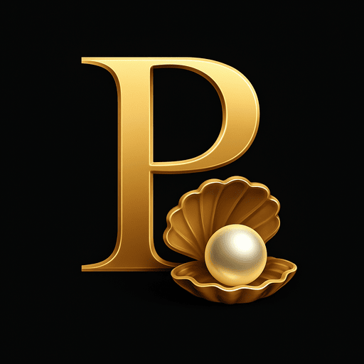 Logo favicon con letra P dorada y perla exótica en fondo negro